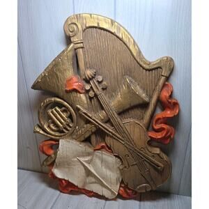 Vintage 1972 Homco Musical Instruments Wall Art Plaque Harp Clarinet Violin